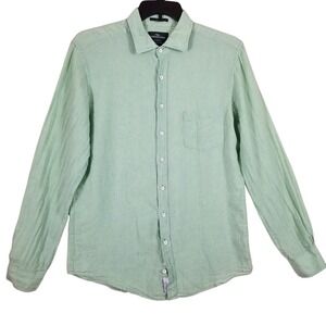 Rodd & Gunn Mens L Linen Button Down Shirt Mint Green Sports Fit Woven In Italy